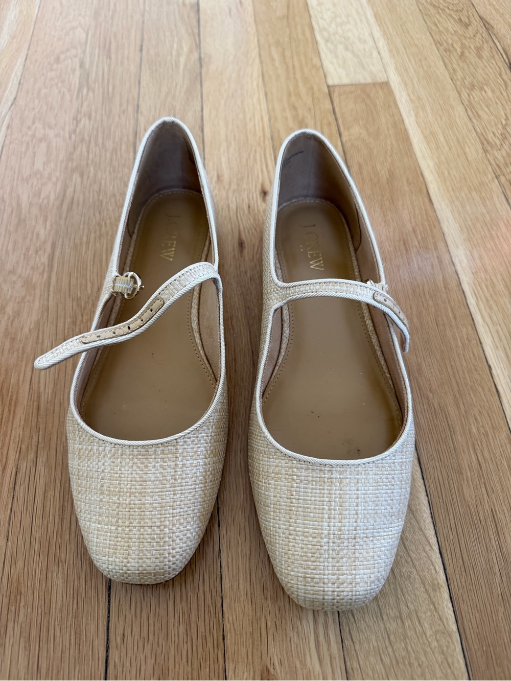 J. Crew Woven Cream Mary Jane Flats with Strap